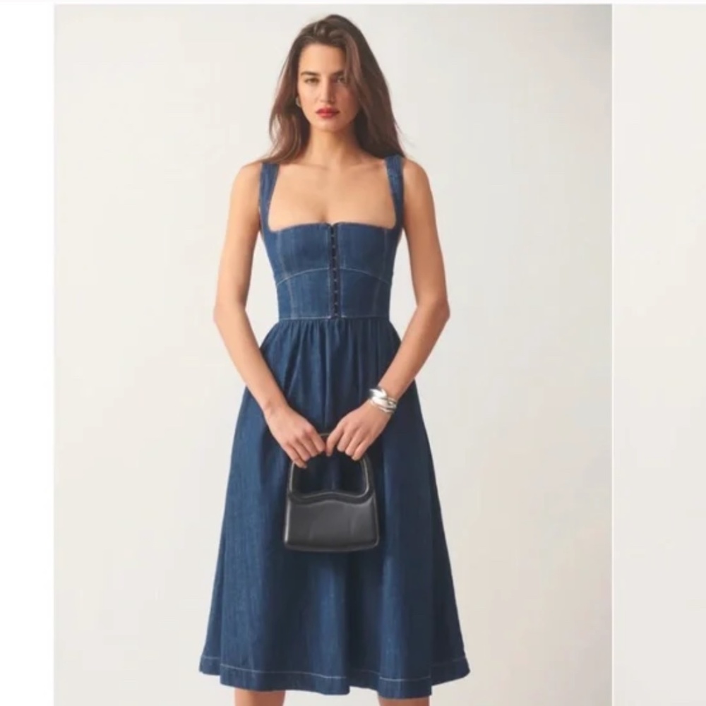 NWT Reformation Tagliatelle Denim Midi Dress